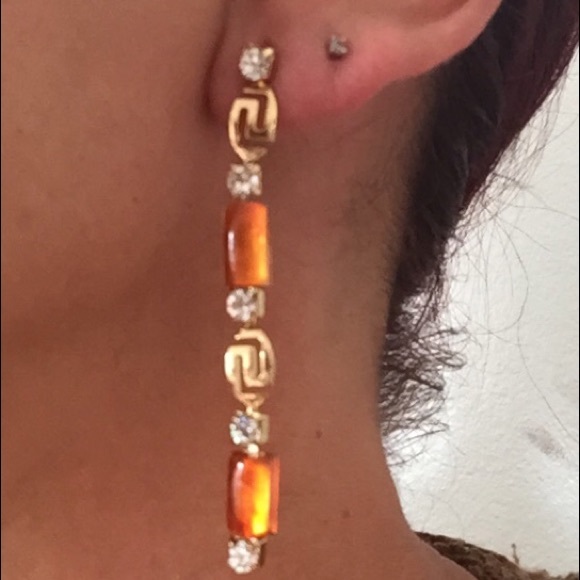 Dangle Stud Earrings with Stone In 18K Gold Filled - Picture 3 of 6